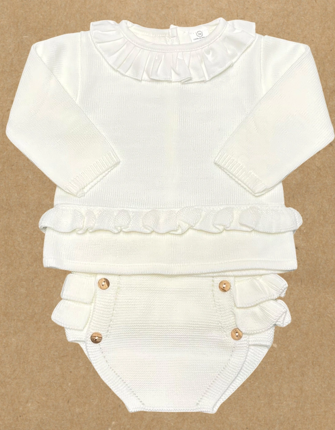 Girls Cream Knit Jam Pant Set, 3 of 2