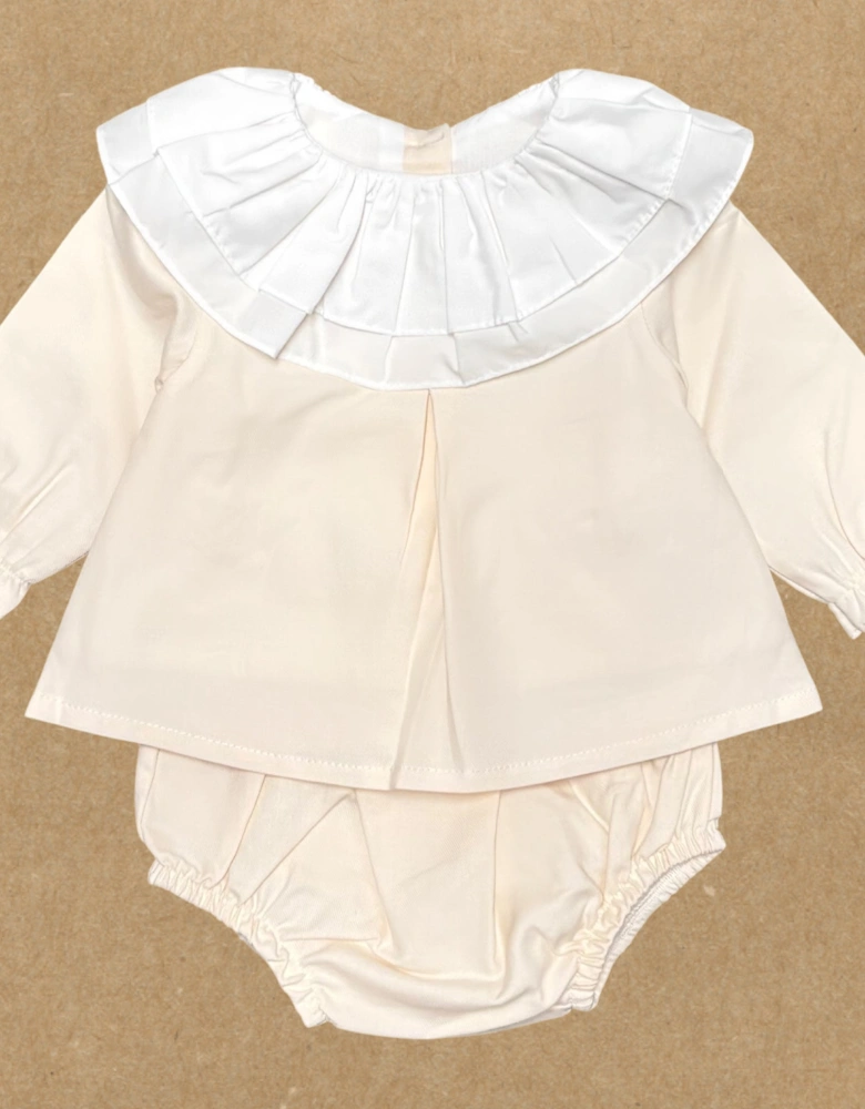 Girls Beige Cotton Jam Pant Set