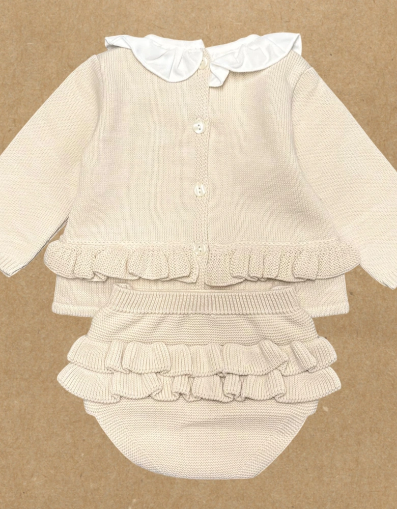 Girls Beige Knit Jam Pant Set