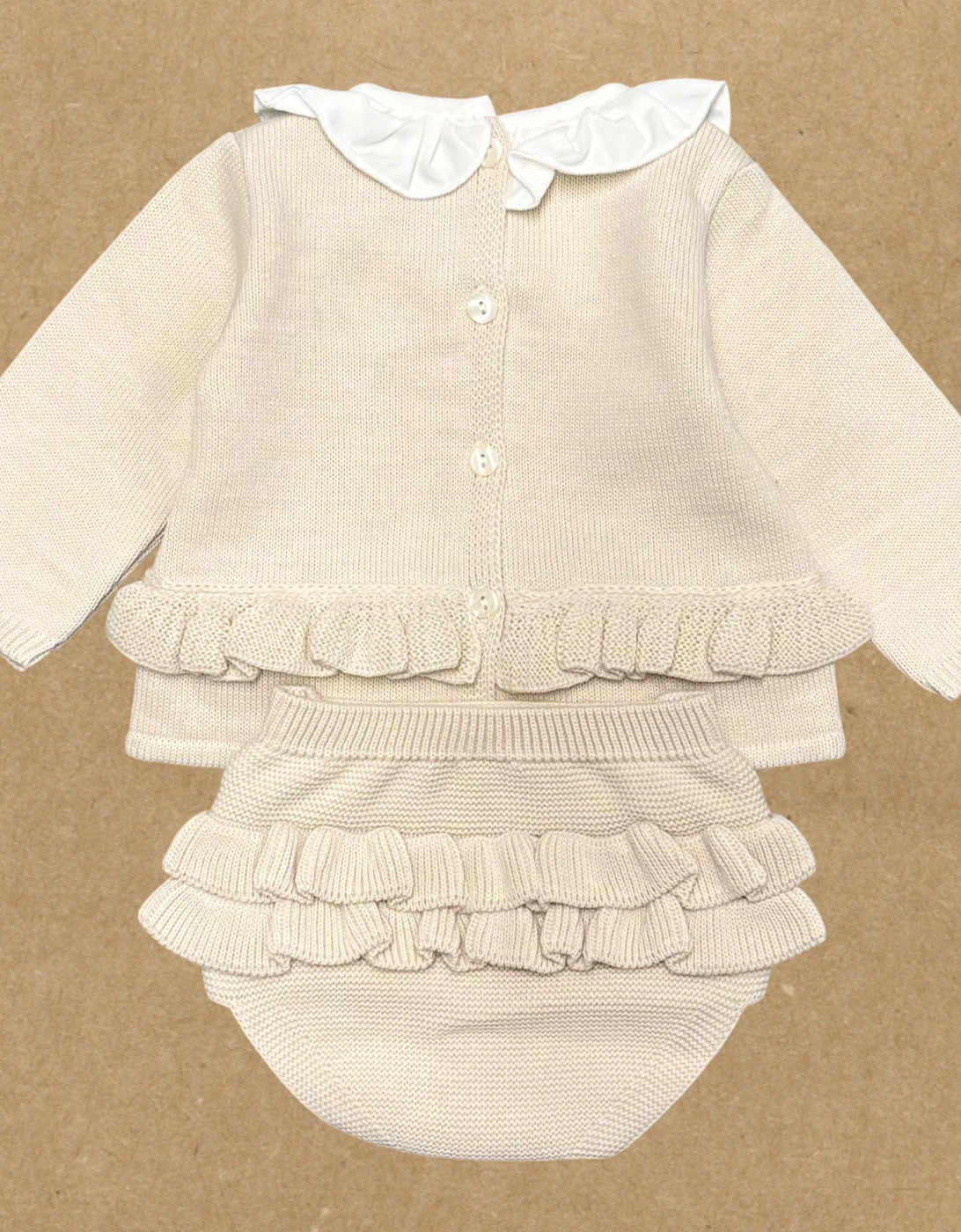 Girls Beige Knit Jam Pant Set