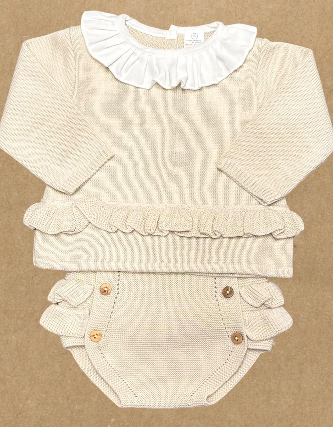 Girls Beige Knit Jam Pant Set, 3 of 2