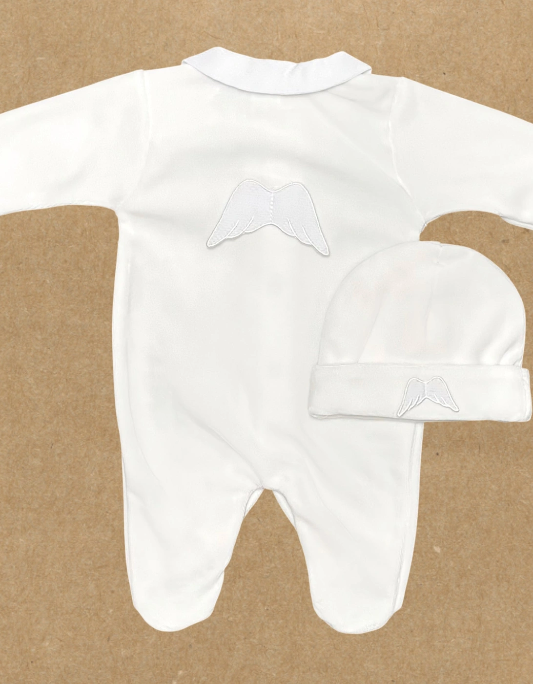 White Velour Wing Babygrow and Hat, 3 of 2