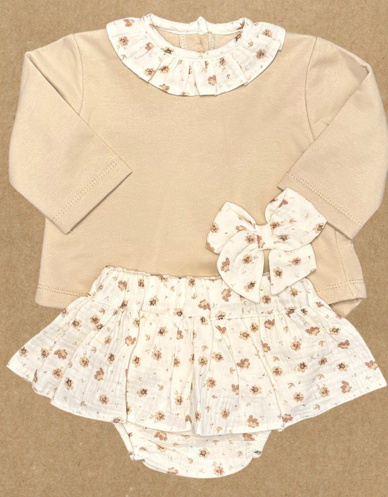 Girls Tan Floral Jam Pant Set
