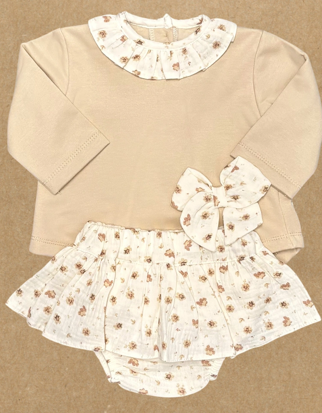 Girls Tan Floral Jam Pant Set, 2 of 1