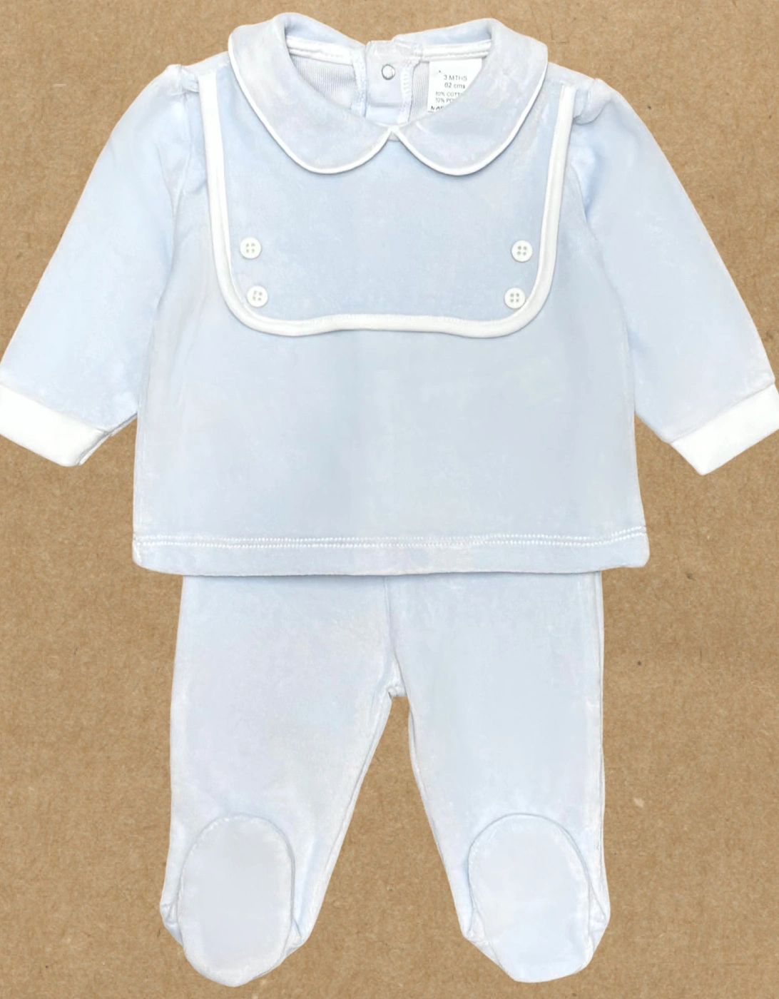 Boys Pale Blue Velour Bib Pant Set, 2 of 1