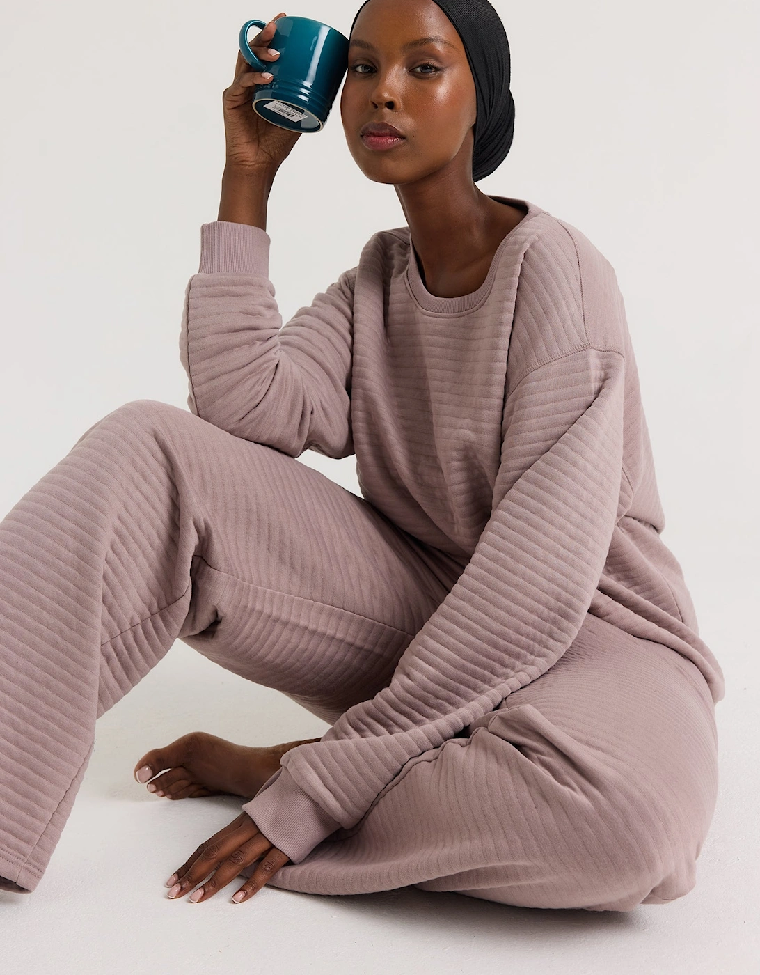 Quilted Jersey Lounge Set in Mink, 8 of 7
