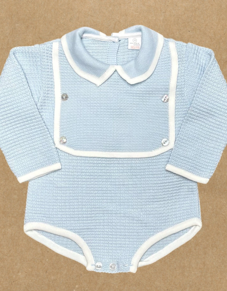 Boys Pale Blue Knit Bib Romper