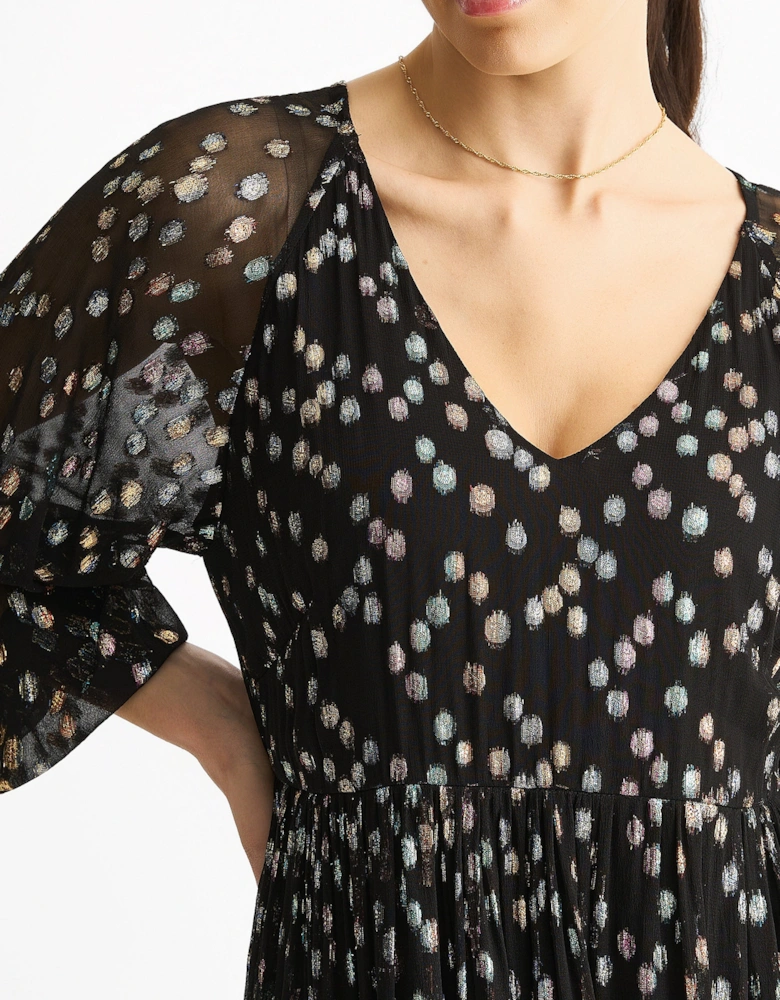 Black Multicolored Polka Dot Tiered Dress