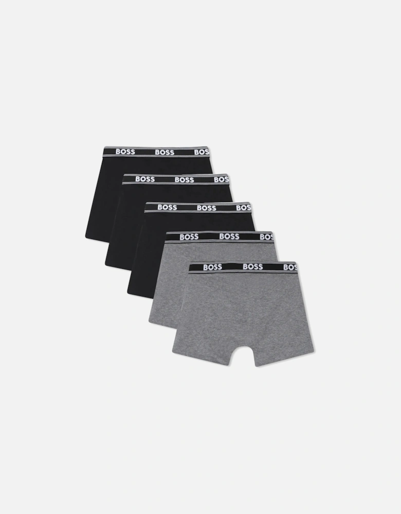 Boys 5-Pack Power Logo Boxer Trunks, Black/Grey
