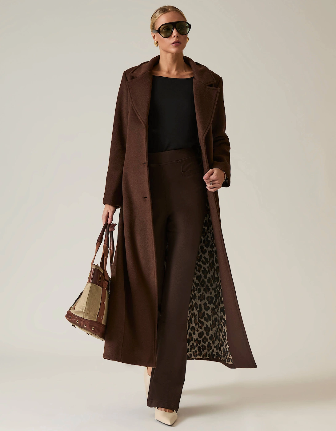 James Lakeland Women's Long Brown Classic Coat - Size: 8
