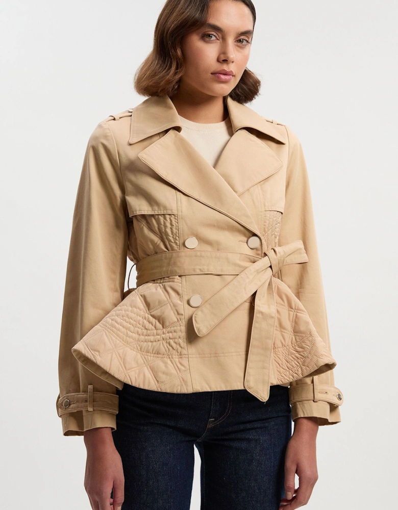 Quilted Padded Peplum Short Trench Coat