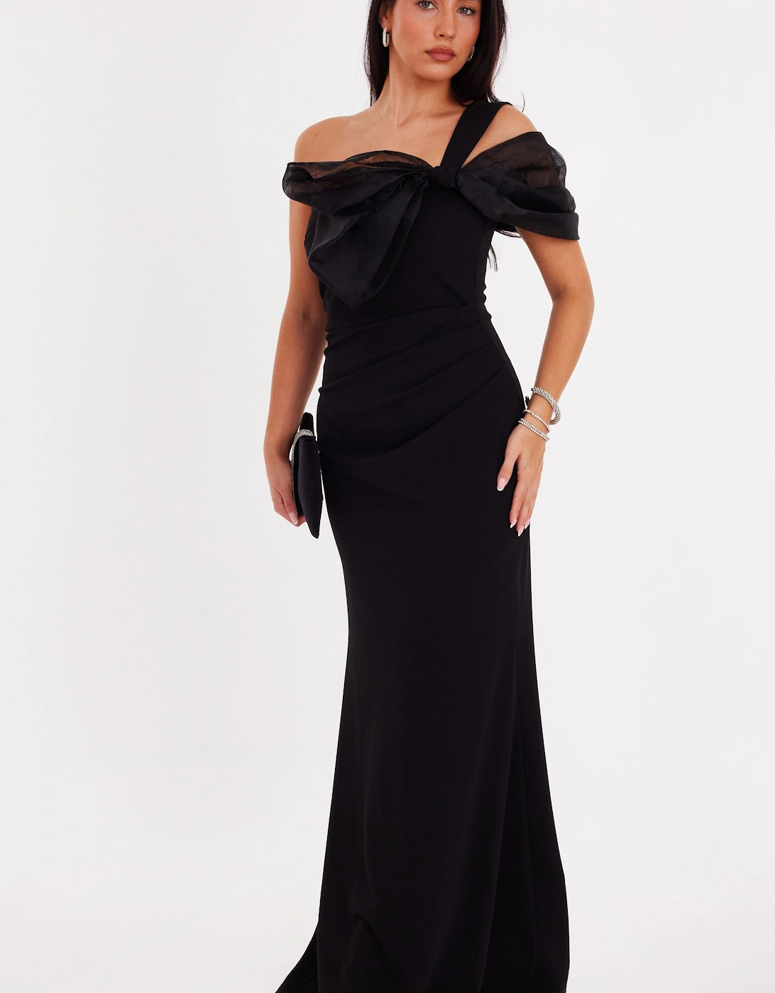 Black One Shoulder Bow Maxi Dress, 2 of 1