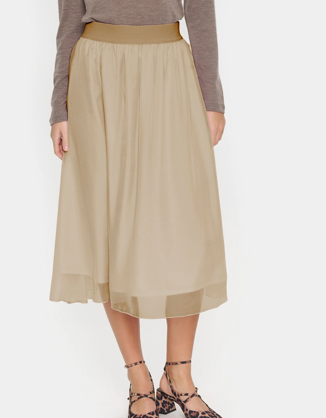 Coral Chiffon Midi Skirt-, 2 of 1