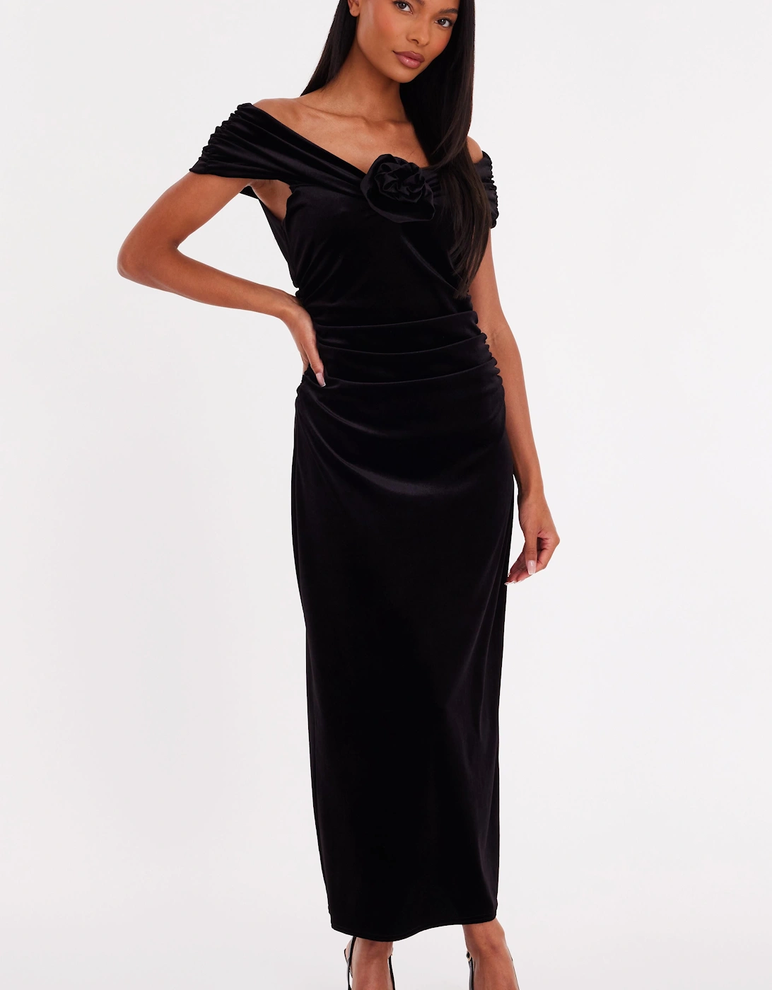 Black Velvet Corsage Midi Dress, 2 of 1