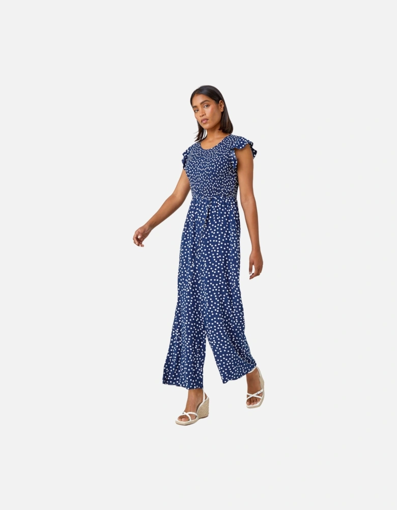 Polka Dot Shirred Pocket Jumpsuit
