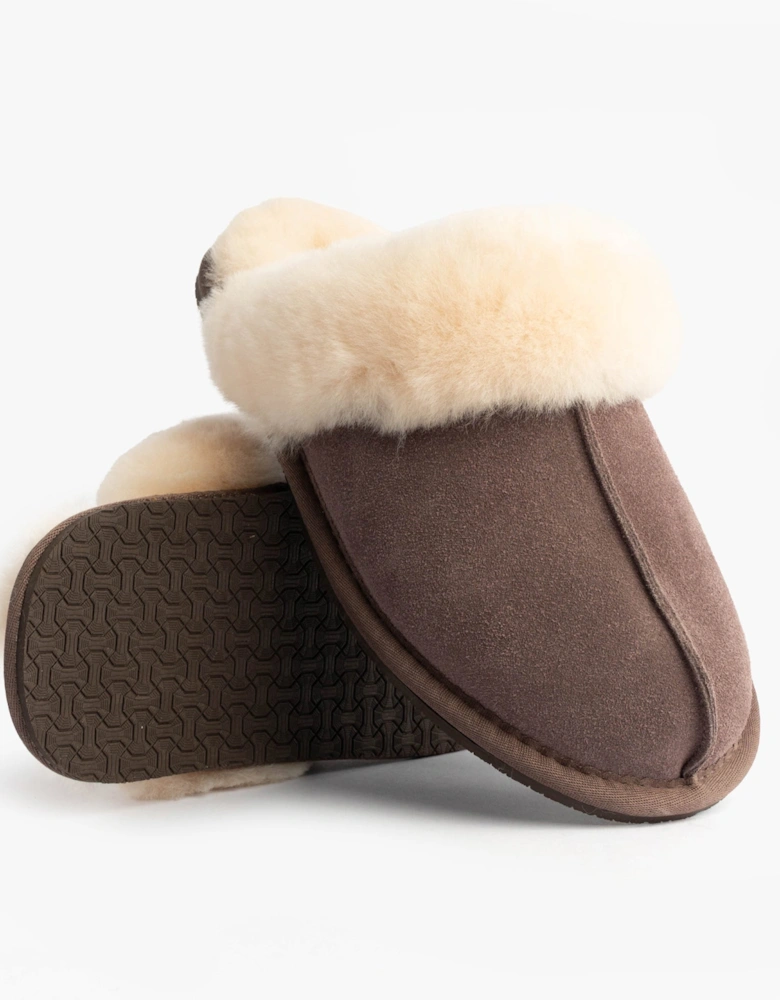 AYLA Womens Real Sheepskin Mule Slippers Espresso