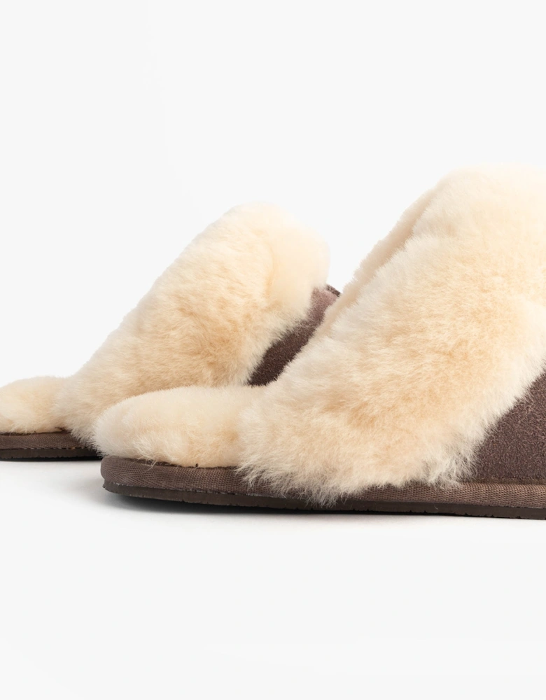 AYLA Womens Real Sheepskin Mule Slippers Espresso