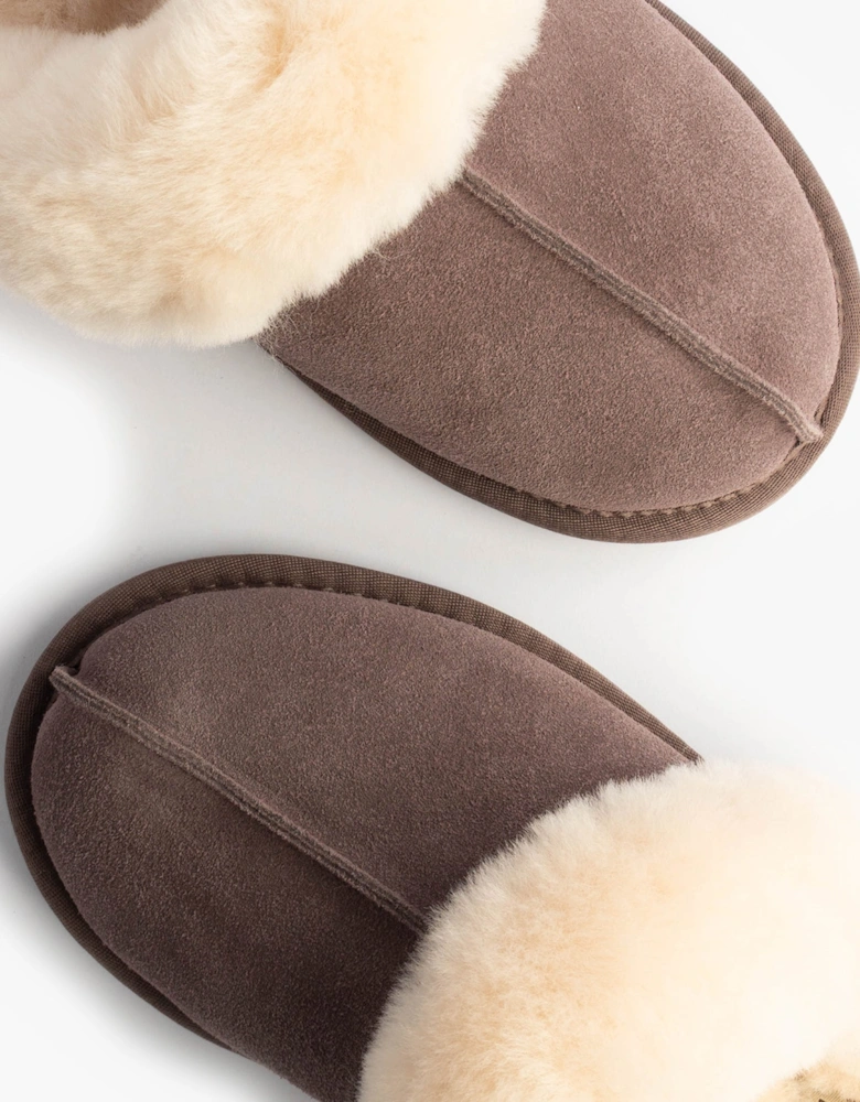 AYLA Womens Real Sheepskin Mule Slippers Espresso