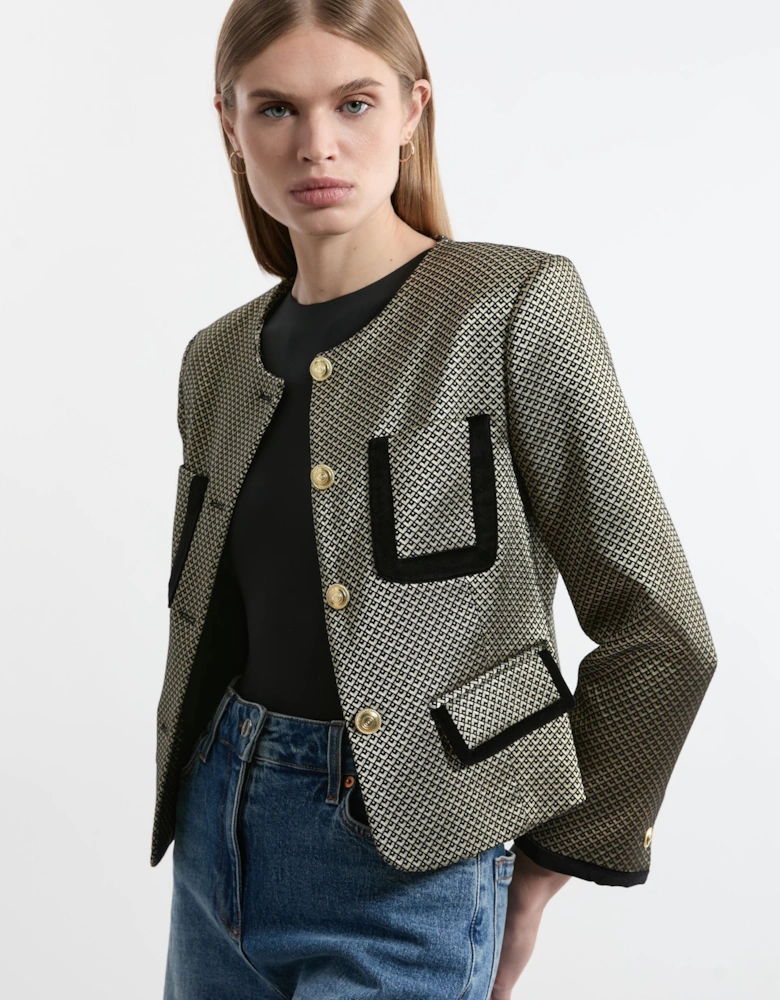 Petite Geo Jacquard Velvet Mix Tailored Jacket