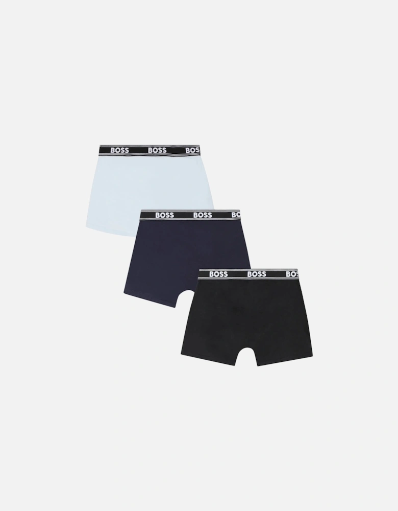 Boys 3-Pack Power Logo Boxer Trunks, Black/Navy/Blue