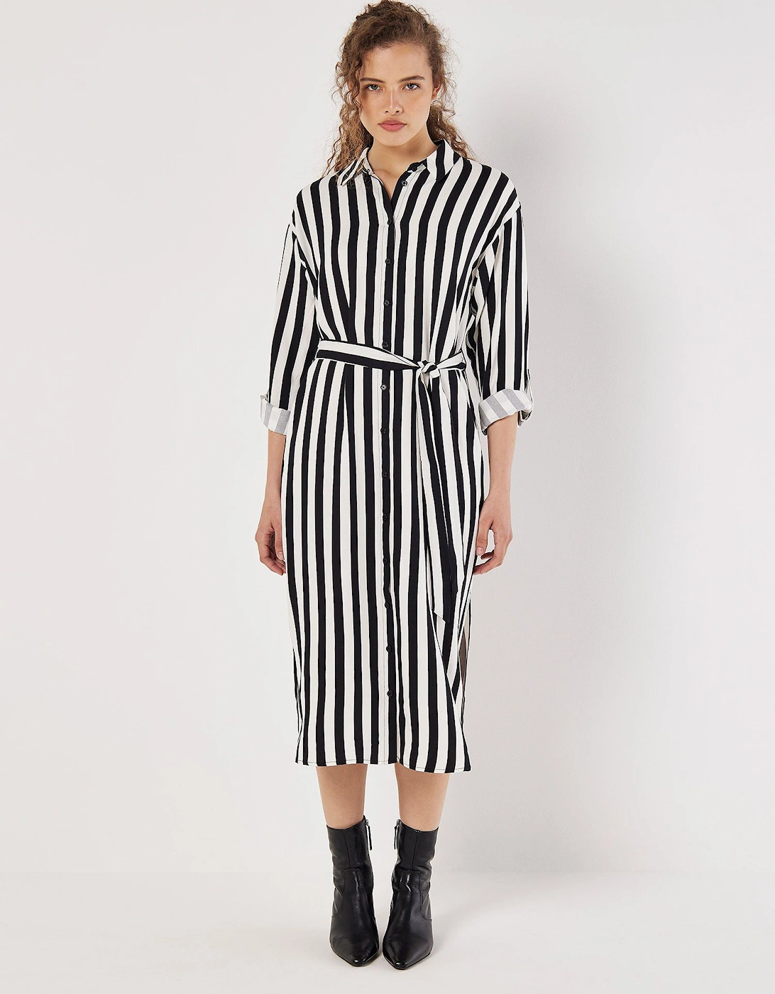 Monochrome Stripe Shirt Midi Dress, 2 of 1