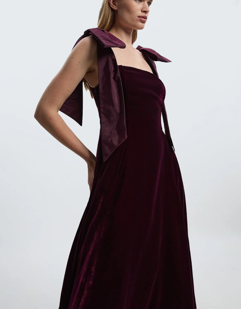 Velvet Bardot Woven Prom Midaxi Dress With Taffeta Bow