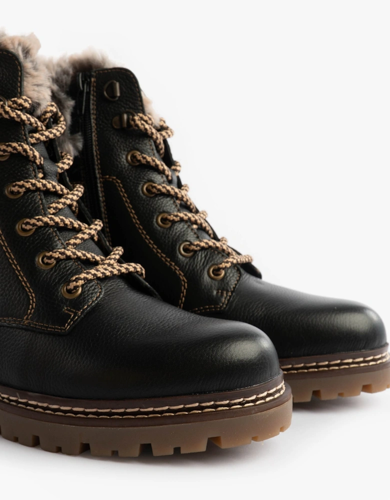 D0B74-01 Womens Fur Ankle Boots Black