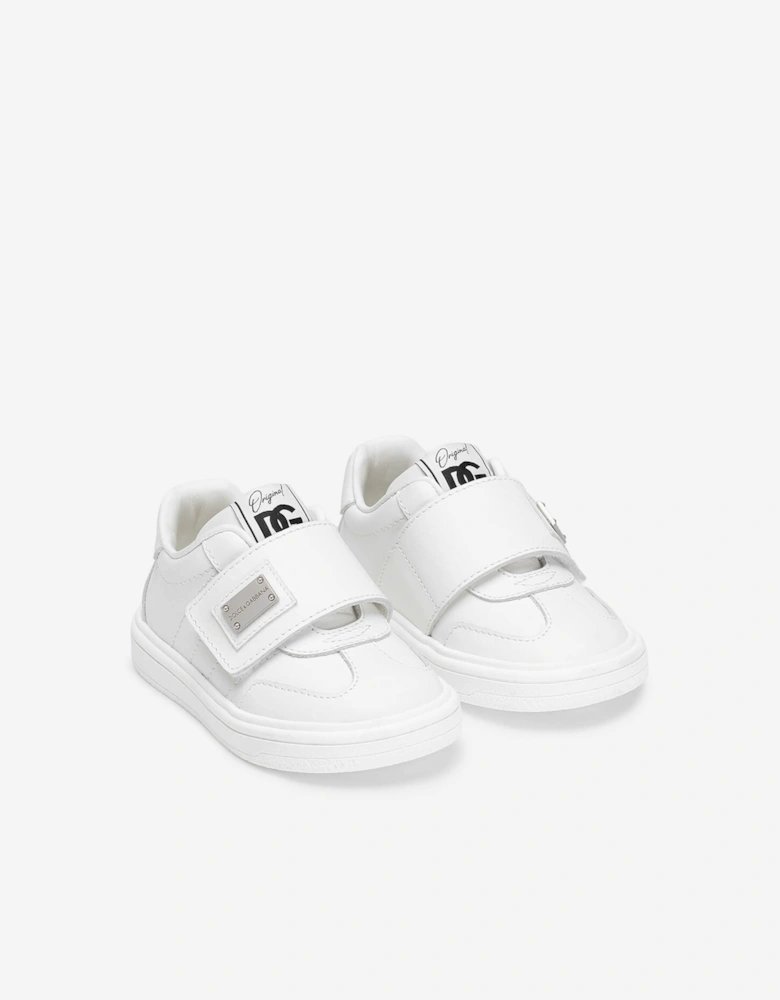 Kids Leather Velcro Strap Trainers in White