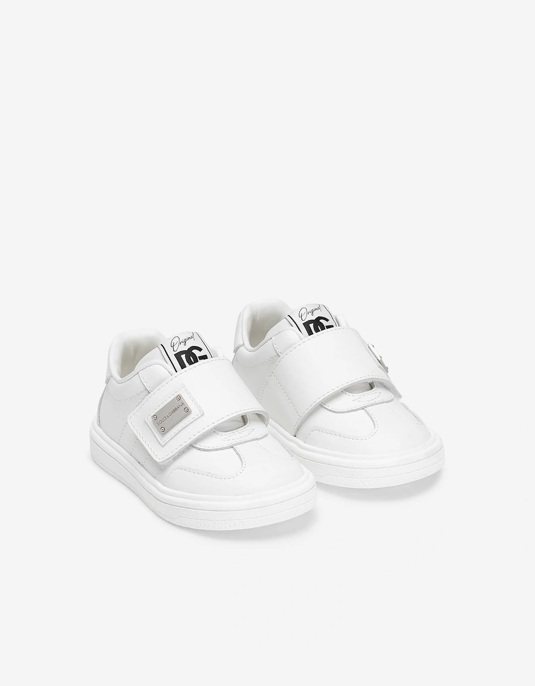 Kids Leather Velcro Strap Trainers in White