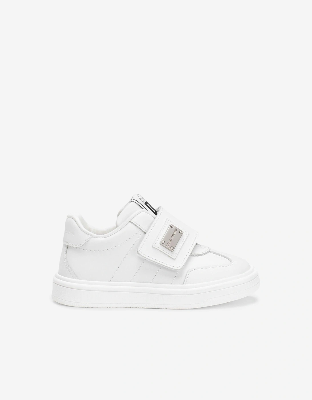 Kids Leather Velcro Strap Trainers in White, 5 of 4