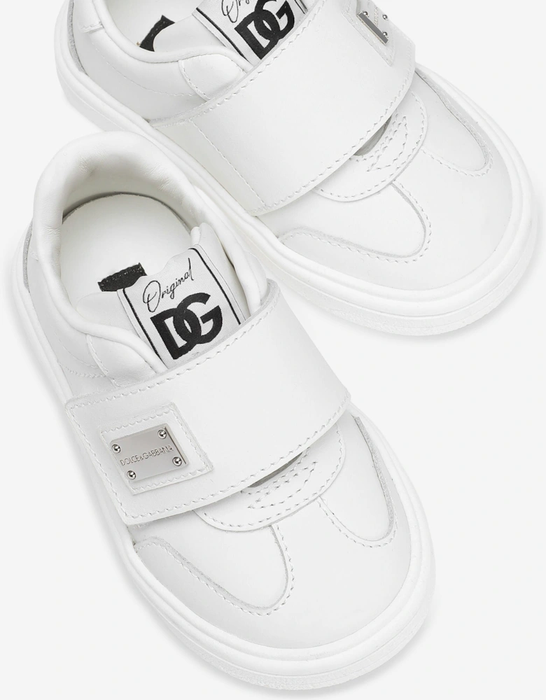Kids Leather Velcro Strap Trainers in White