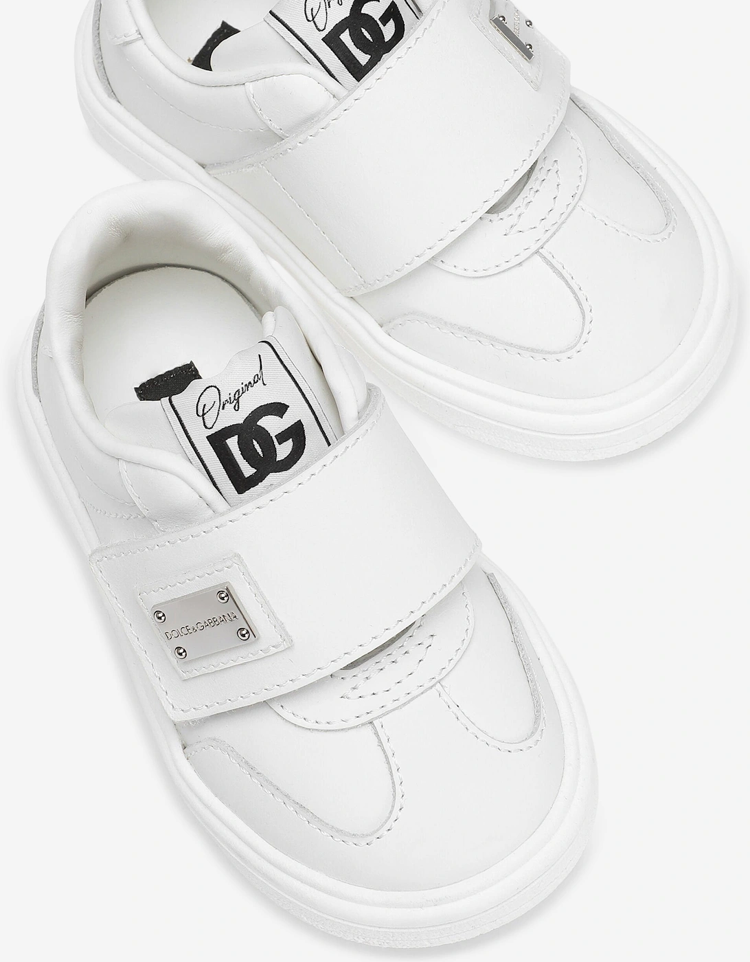 Kids Leather Velcro Strap Trainers in White