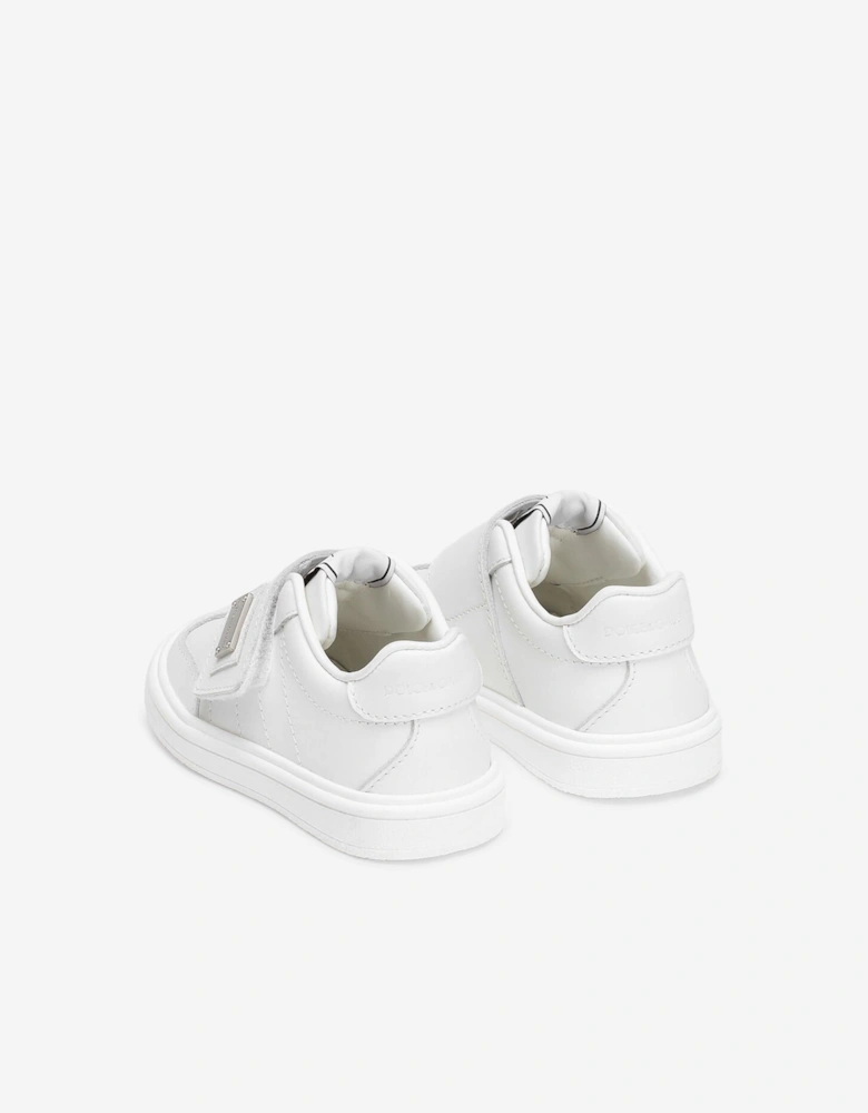 Kids Leather Velcro Strap Trainers in White