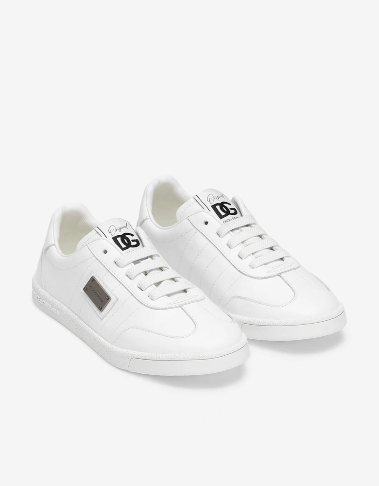 Boys Leather Logo Lace Up Trainers in White