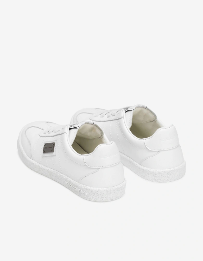 Boys Leather Logo Lace Up Trainers in White
