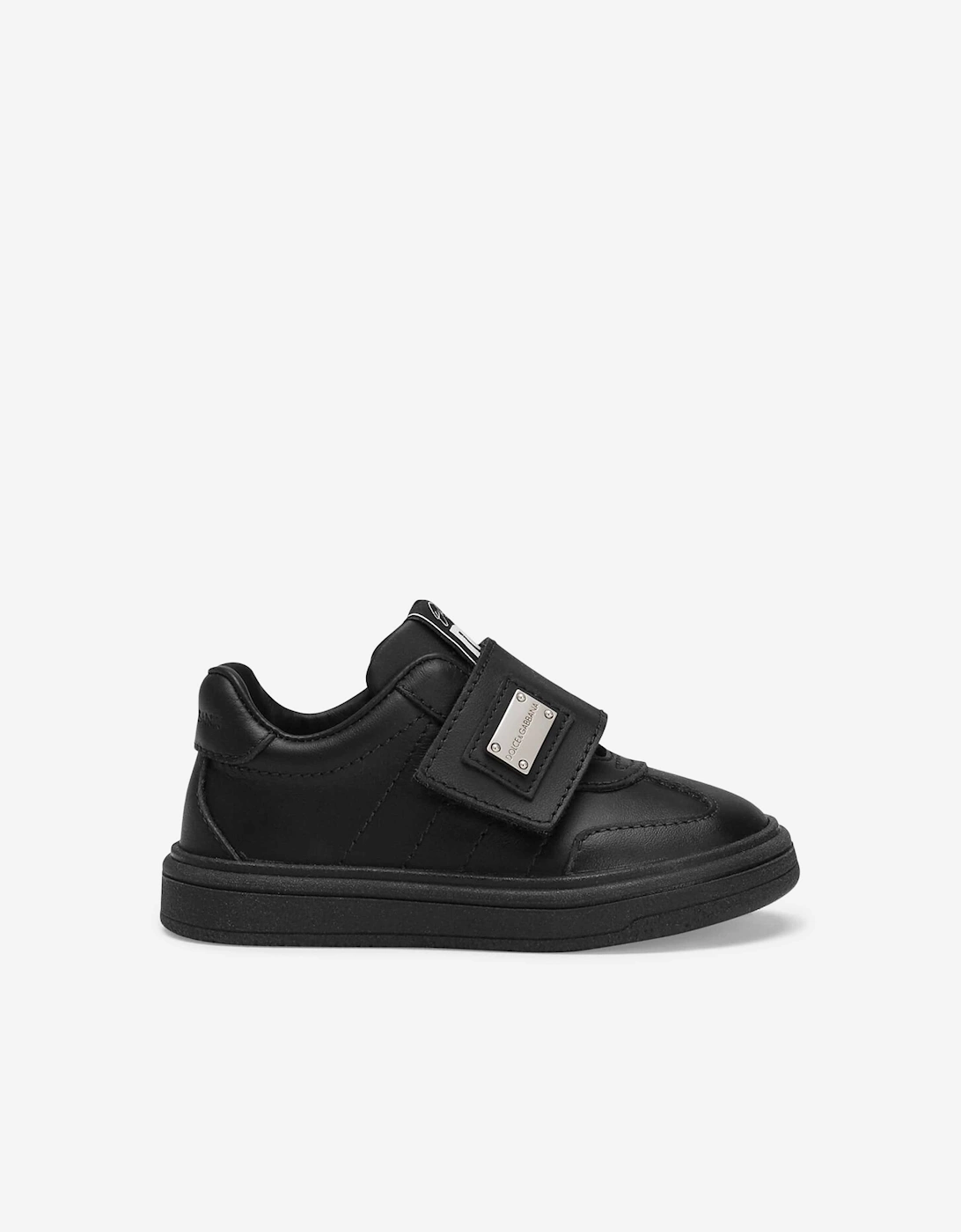 Kids Leather Velcro Strap Trainers in Black, 5 of 4