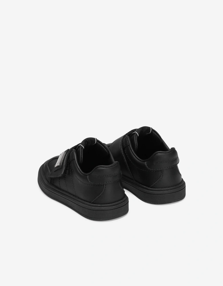 Kids Leather Velcro Strap Trainers in Black