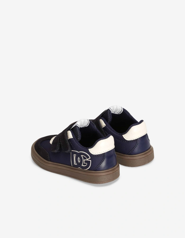Boys Velcro Strap Logo Trainers in Navy