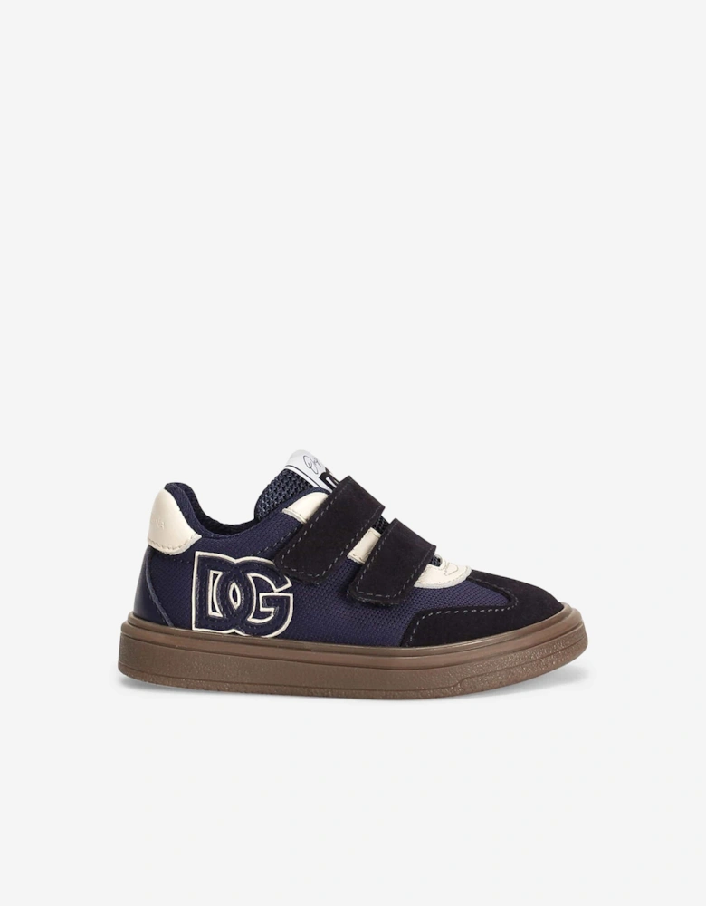 Boys Velcro Strap Logo Trainers in Navy