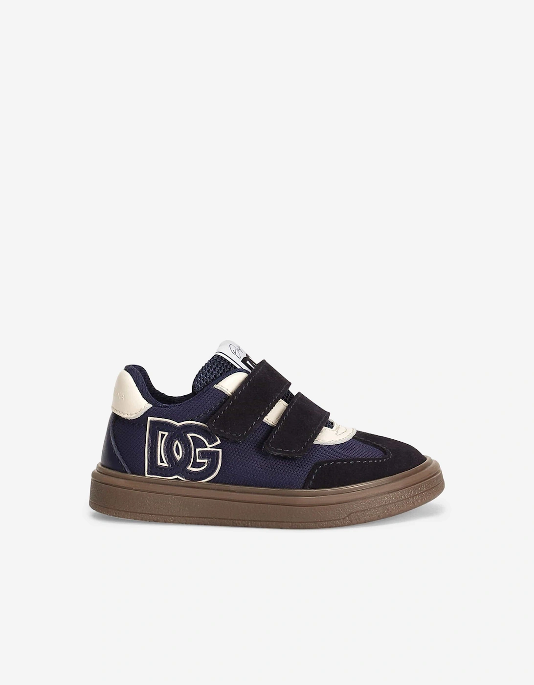 Boys Velcro Strap Logo Trainers in Navy, 5 of 4