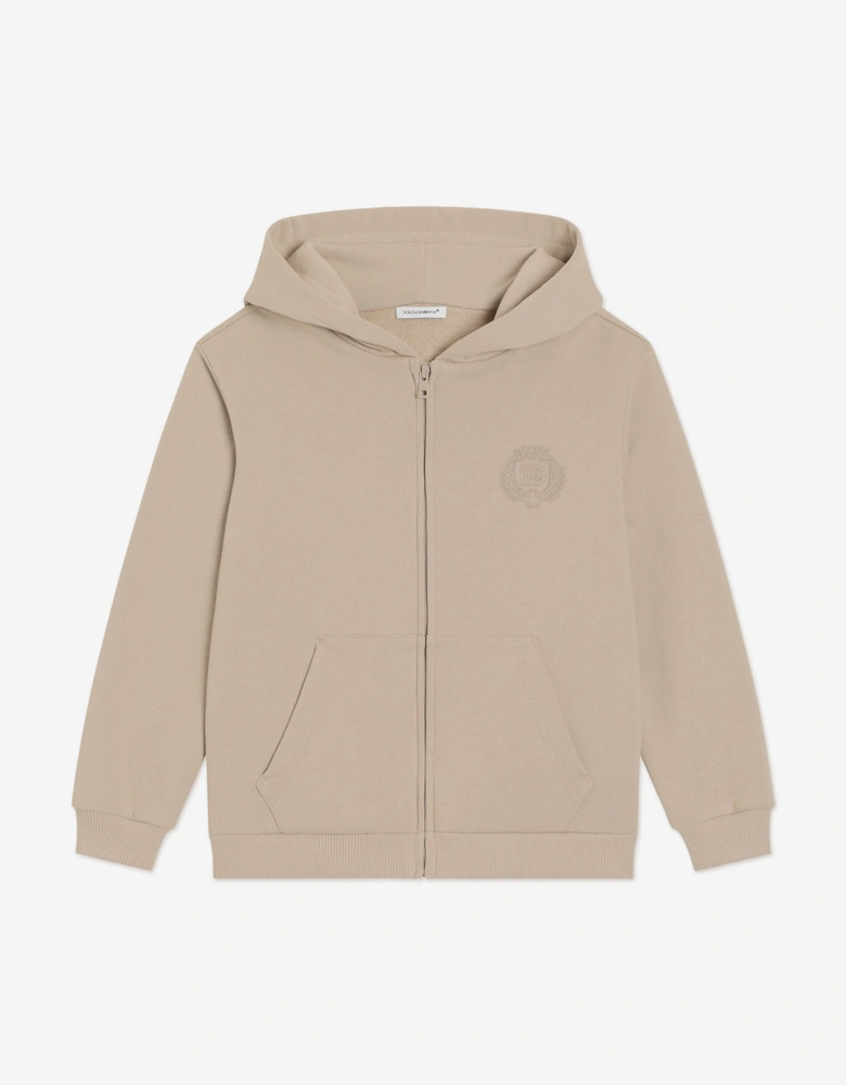 Boys Embroidered Logo Zip Up Top in Beige
