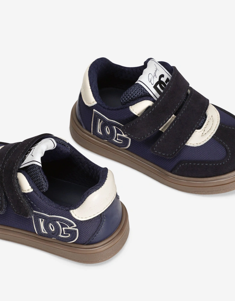 Boys Velcro Strap Logo Trainers in Navy