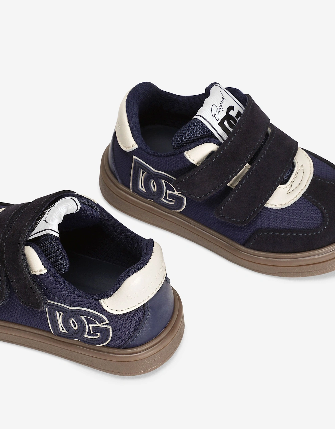Boys Velcro Strap Logo Trainers in Navy