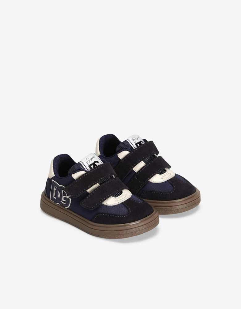 Boys Velcro Strap Logo Trainers in Navy