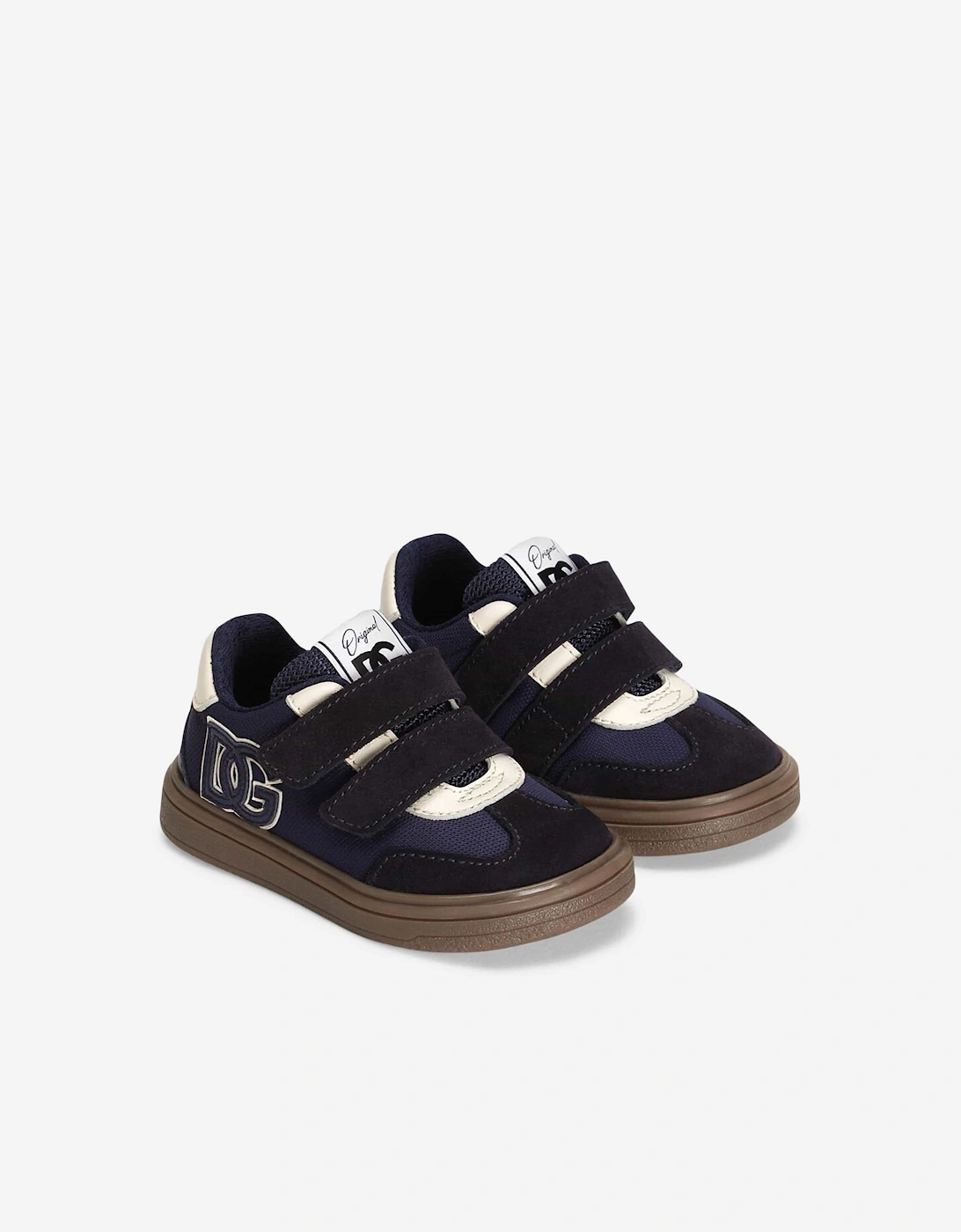 Boys Velcro Strap Logo Trainers in Navy