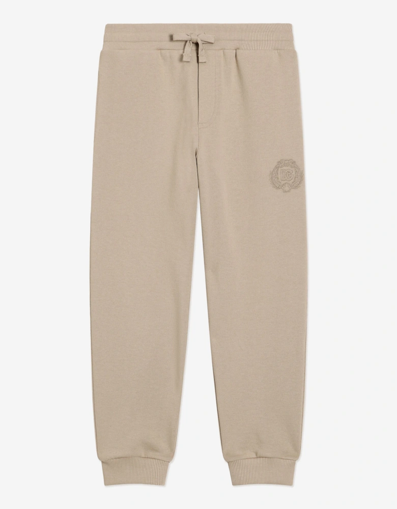 Boys Embroidered Logo Joggers in Beige