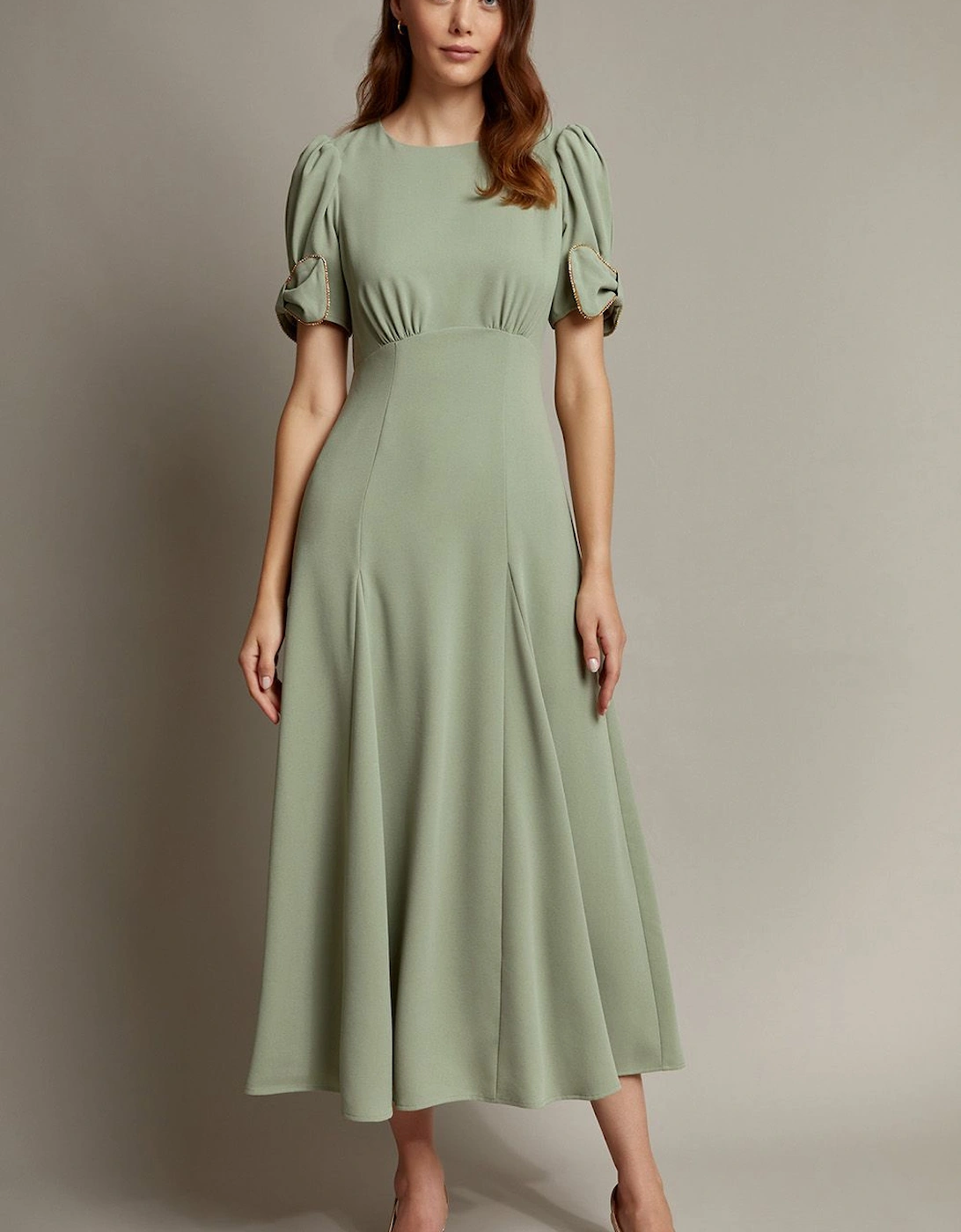 Belle Bow Sleeve Midi Dress Green, 2 of 1