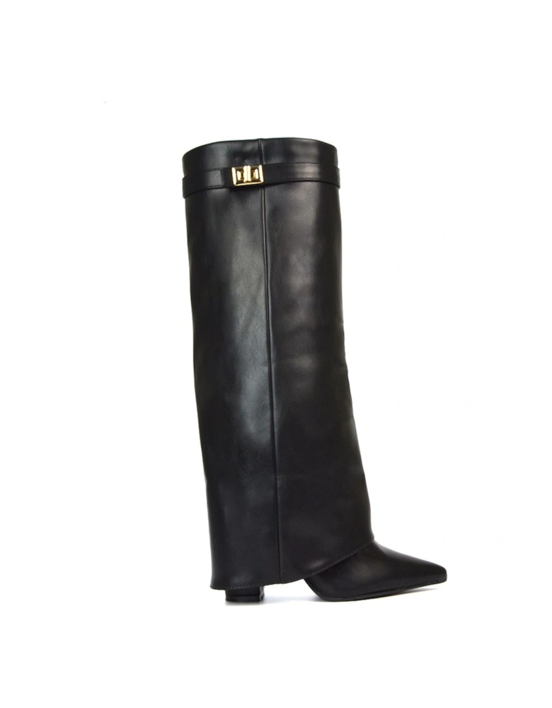 'Rayna' Block Heel Knee High Foldover Boots With Pointed Toe