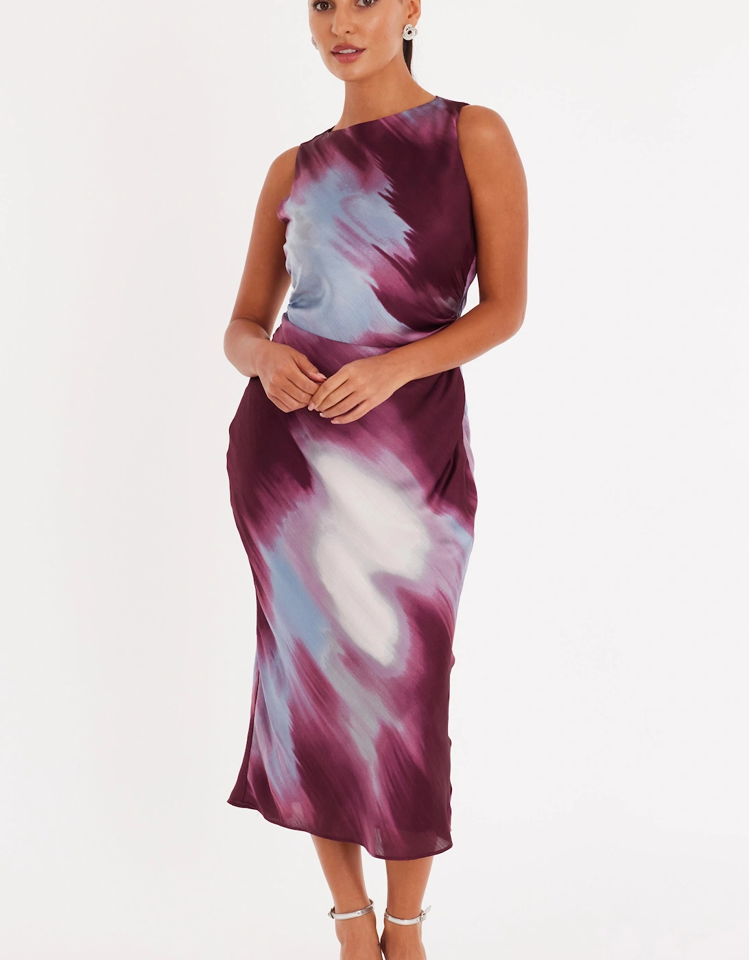 Red Petite Satin Printed Midaxi Dress, 2 of 1