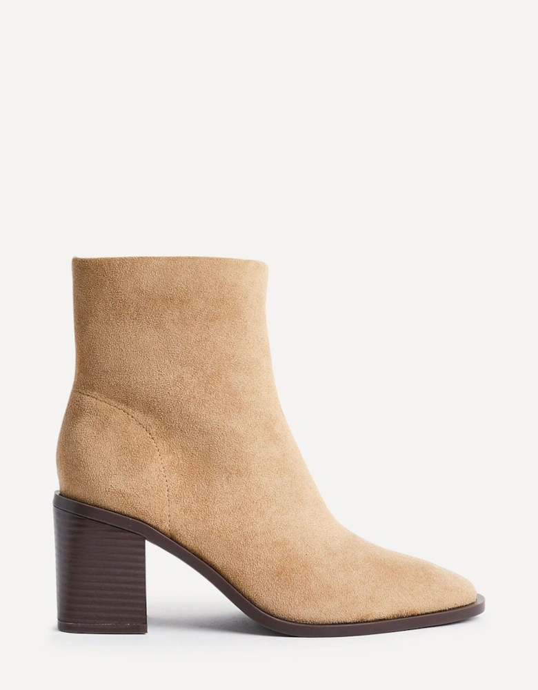 Orlando Beige Faux Suede Block Heeled Ankle Boot